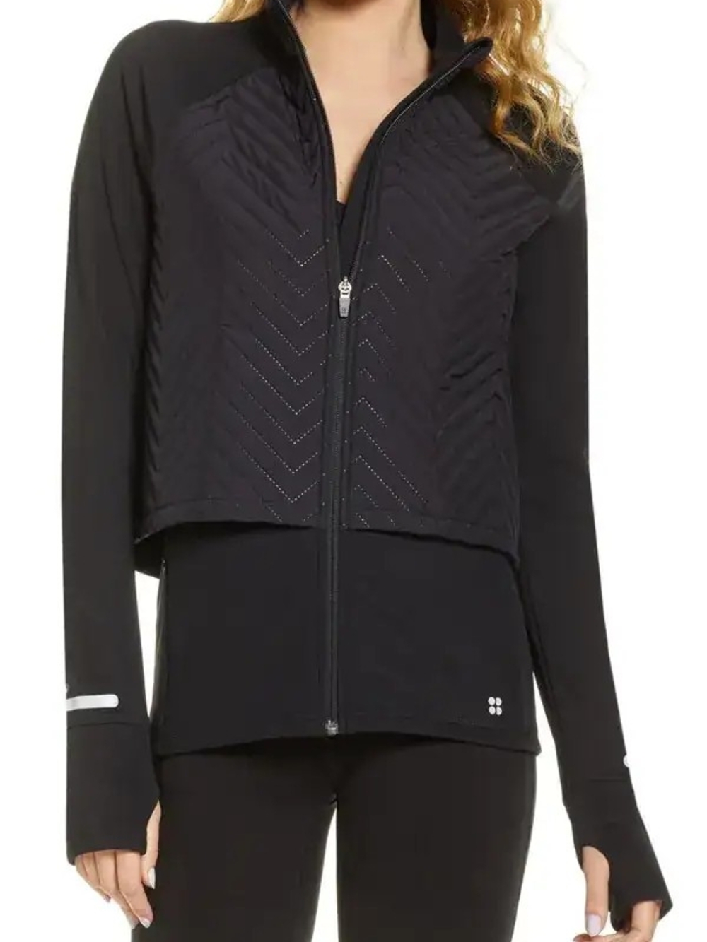 Sweaty Betty Black Quilted-Panel Zip Athletic Jacket